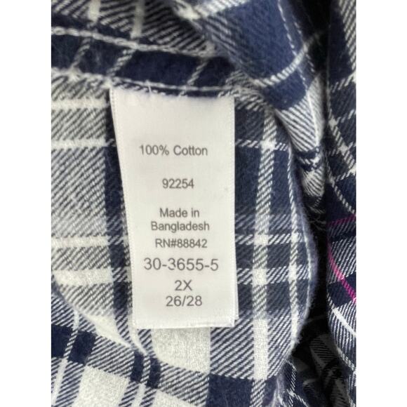 Ellos Women’s Plus Size 2X Flannel Shirt Navy Plaid Button Down Cozy Comfycore - Picture 7 of 8